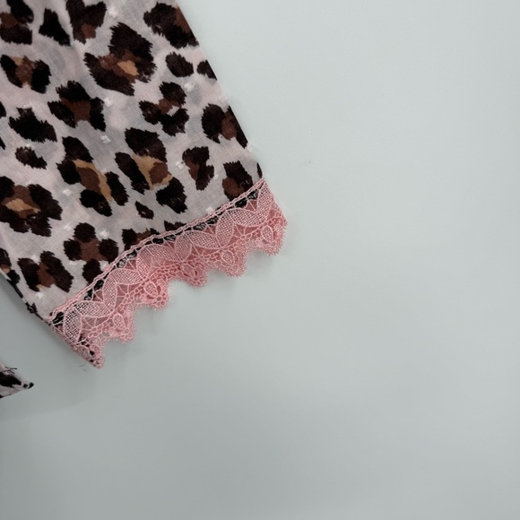 TART INTIMATES Leopard Print Pajama Set Size M women Pants Top Brown Pink Lace - Picture 5 of 7